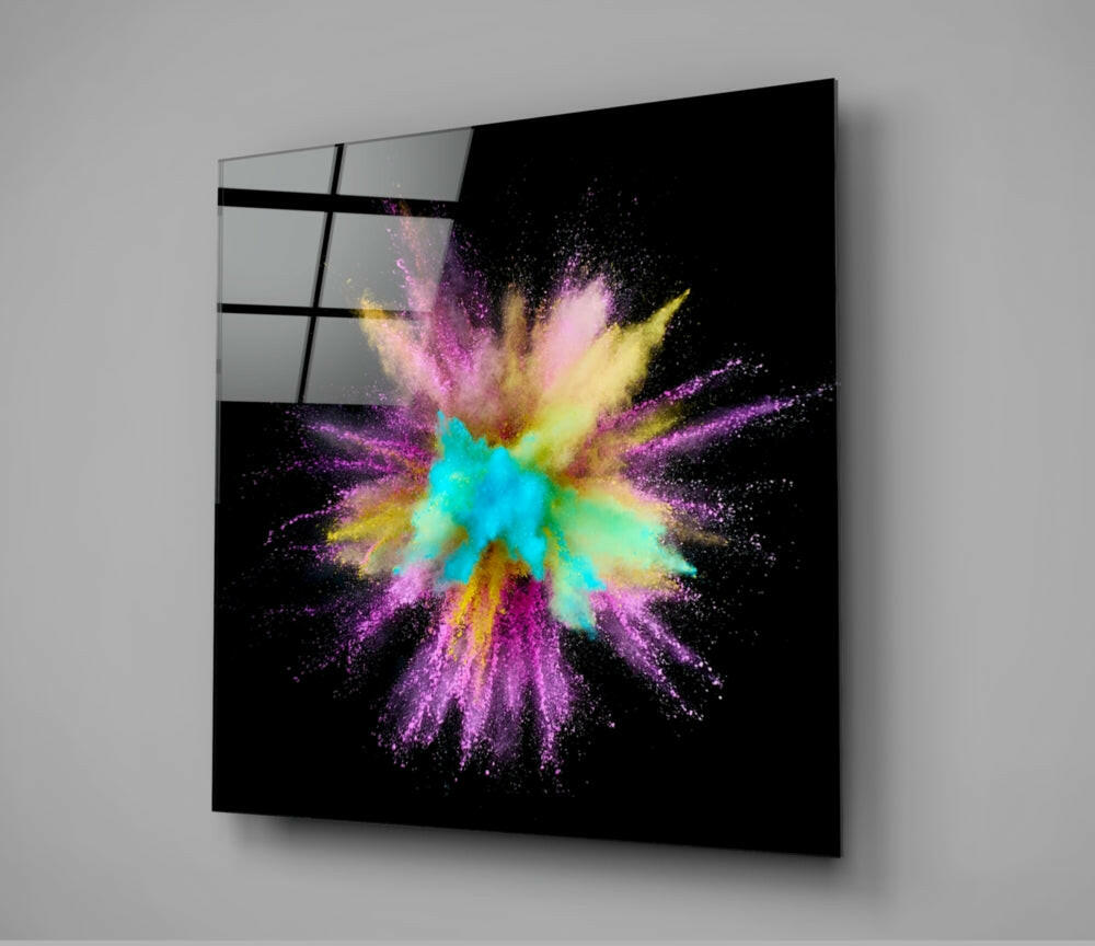 Teal Pink Powder Explosion Glass Wall Art