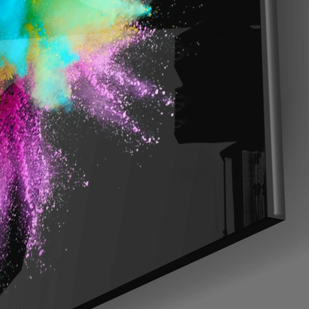 Teal Pink Powder Explosion Glass Wall Art