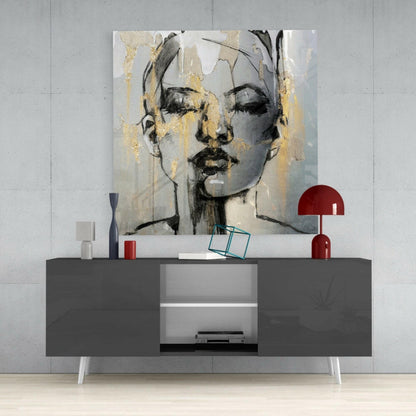 Gold Leaf Sketch Face Glass Wall Art