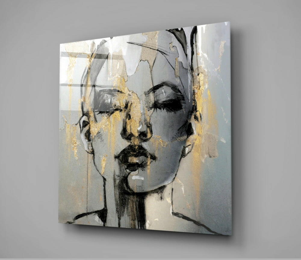 Gold Leaf Sketch Face Glass Wall Art