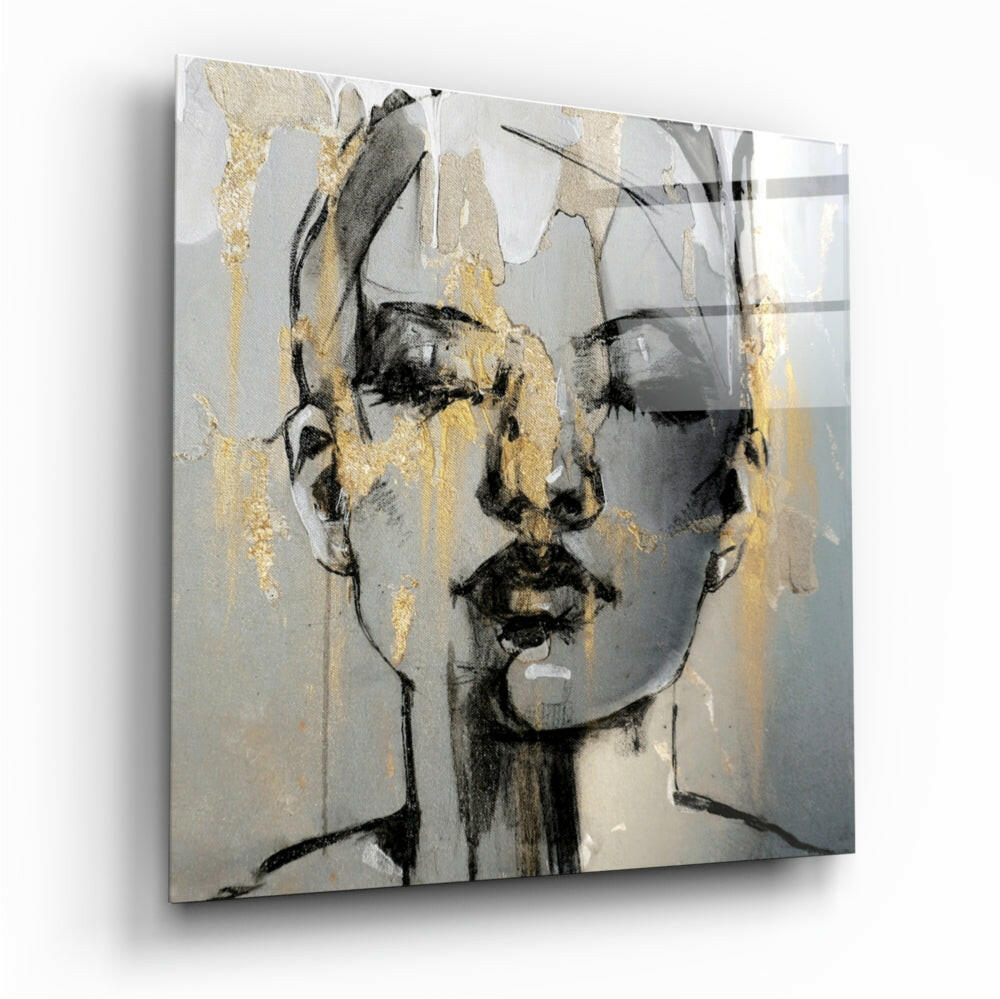 Gold Leaf Sketch Face Glass Wall Art