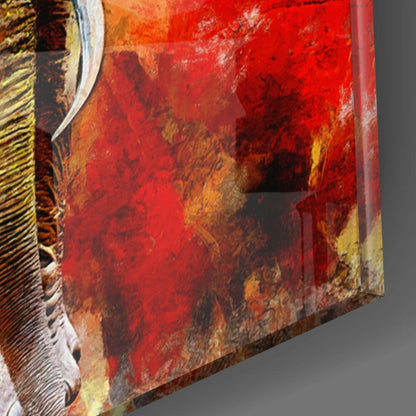 Yellow Elephant Red Field Glass Wall Art