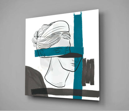 Blindfolded Statue Line Art Glass Wall Art