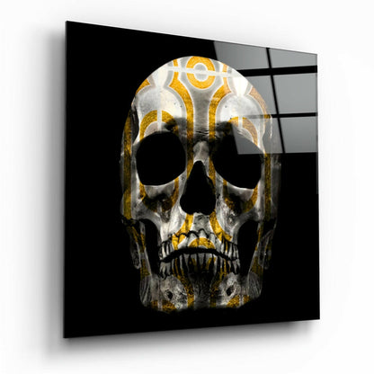 Gold Filigree White Skull Glass Wall Art