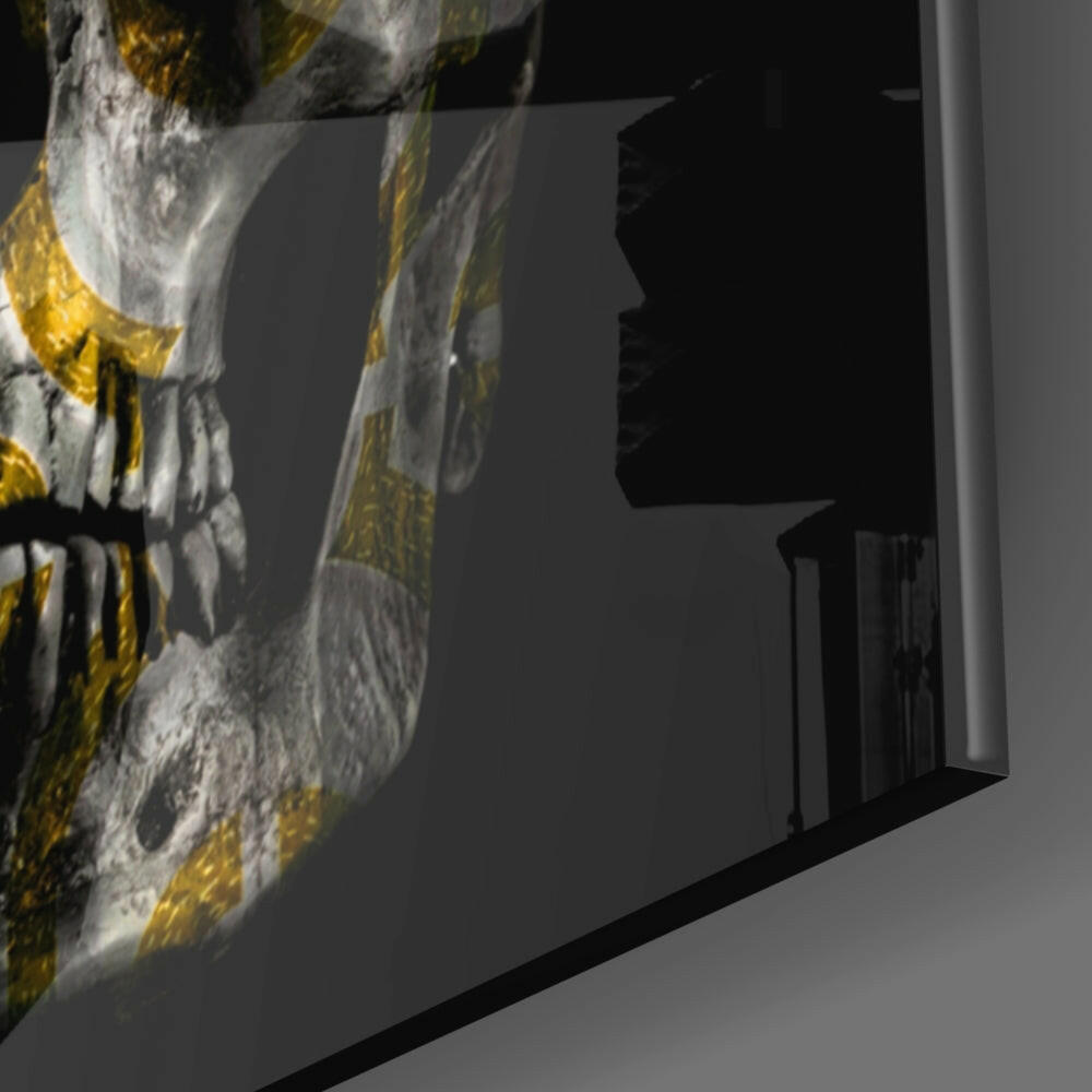 Gold Filigree White Skull Glass Wall Art