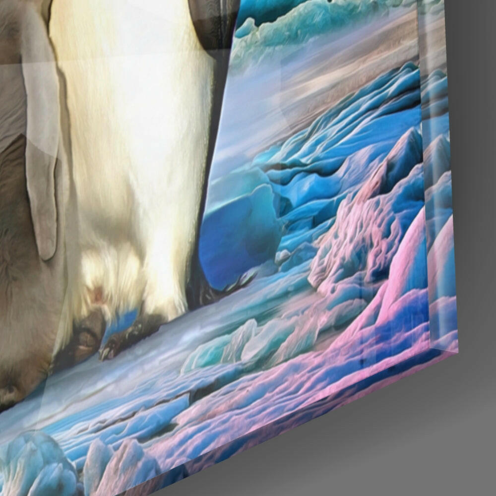 Penguin Family Sunset Ice Glass Wall Art
