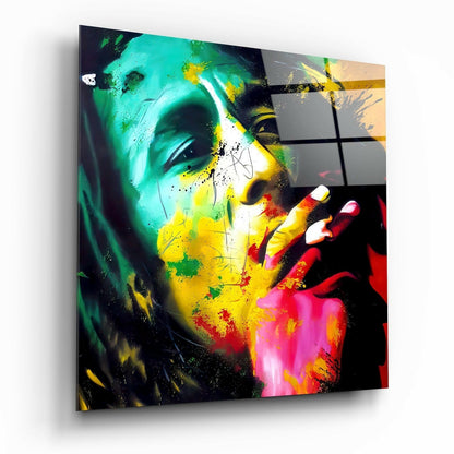 Splatter Paint Dreadlock Portrait Glass Wall Art