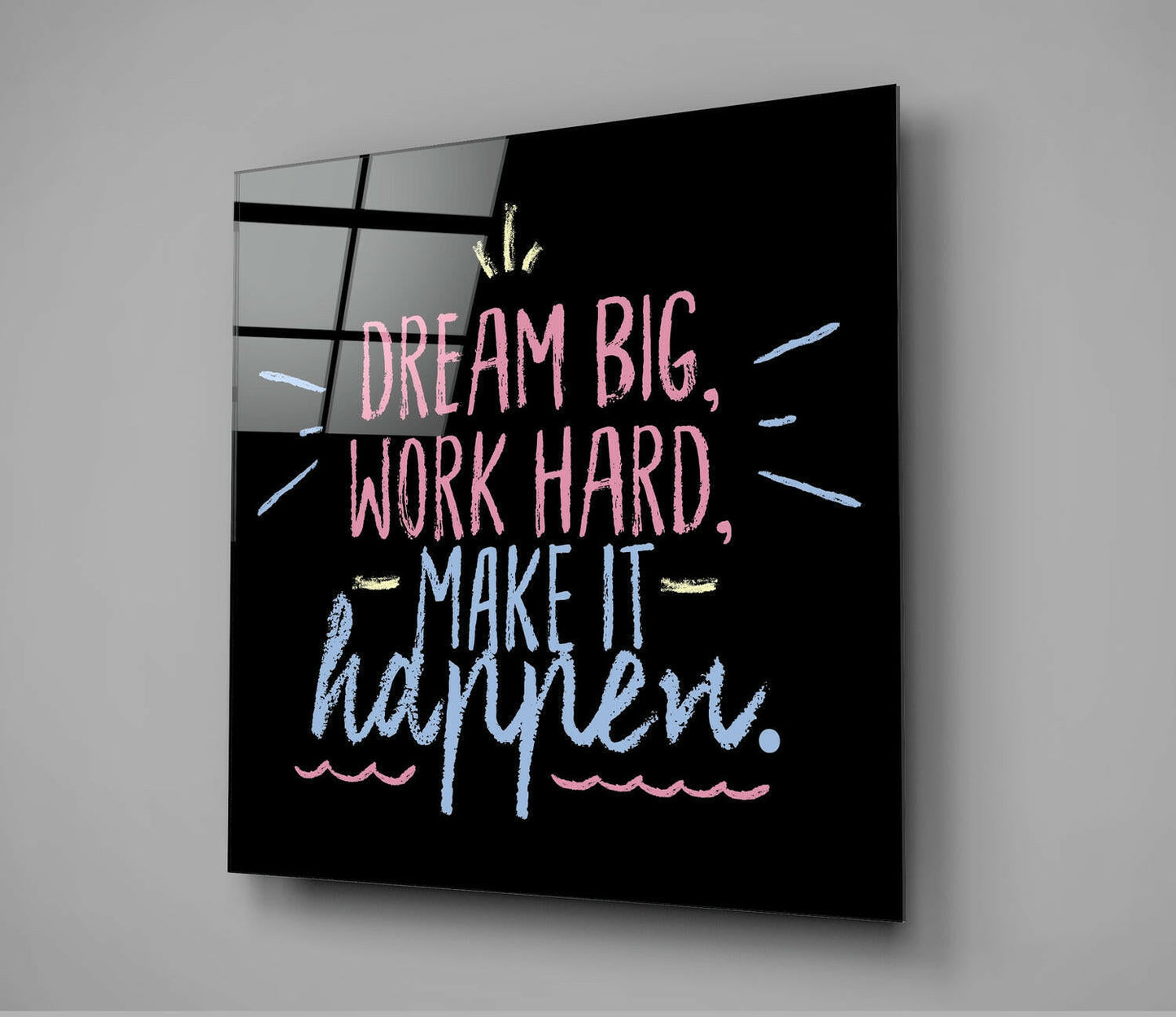 Dream Big Work Hard Chalk Quote Glass Wall Art