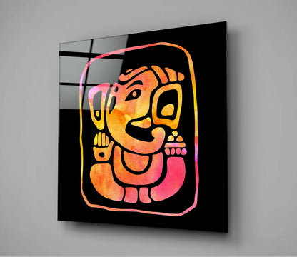 Coral Watercolor Line Art Ganesha Glass Wall Art