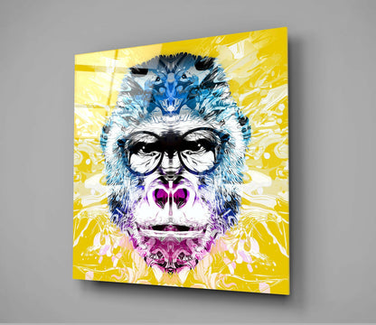Yellow Pop Art Gorilla Face Glass Wall Art
