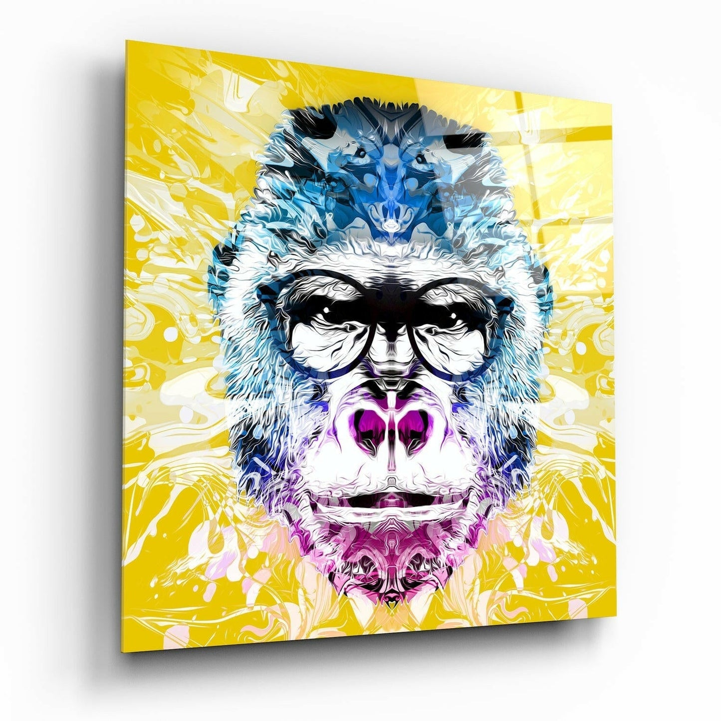 Yellow Pop Art Gorilla Face Glass Wall Art