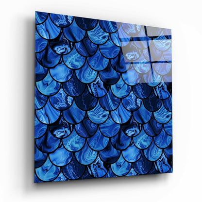 Sapphire Blue Fish Scale Pattern Glass Wall Art