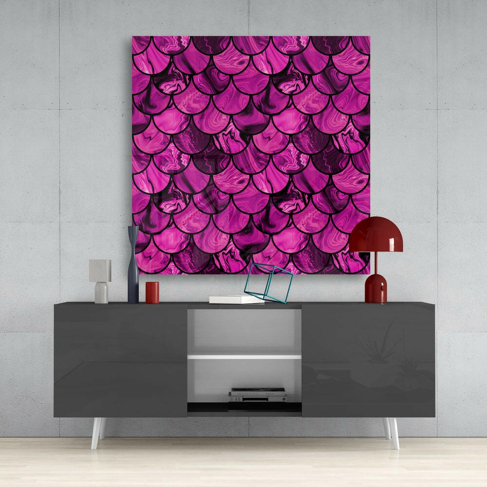 Magenta Marble Mermaid Scales Glass Wall Art