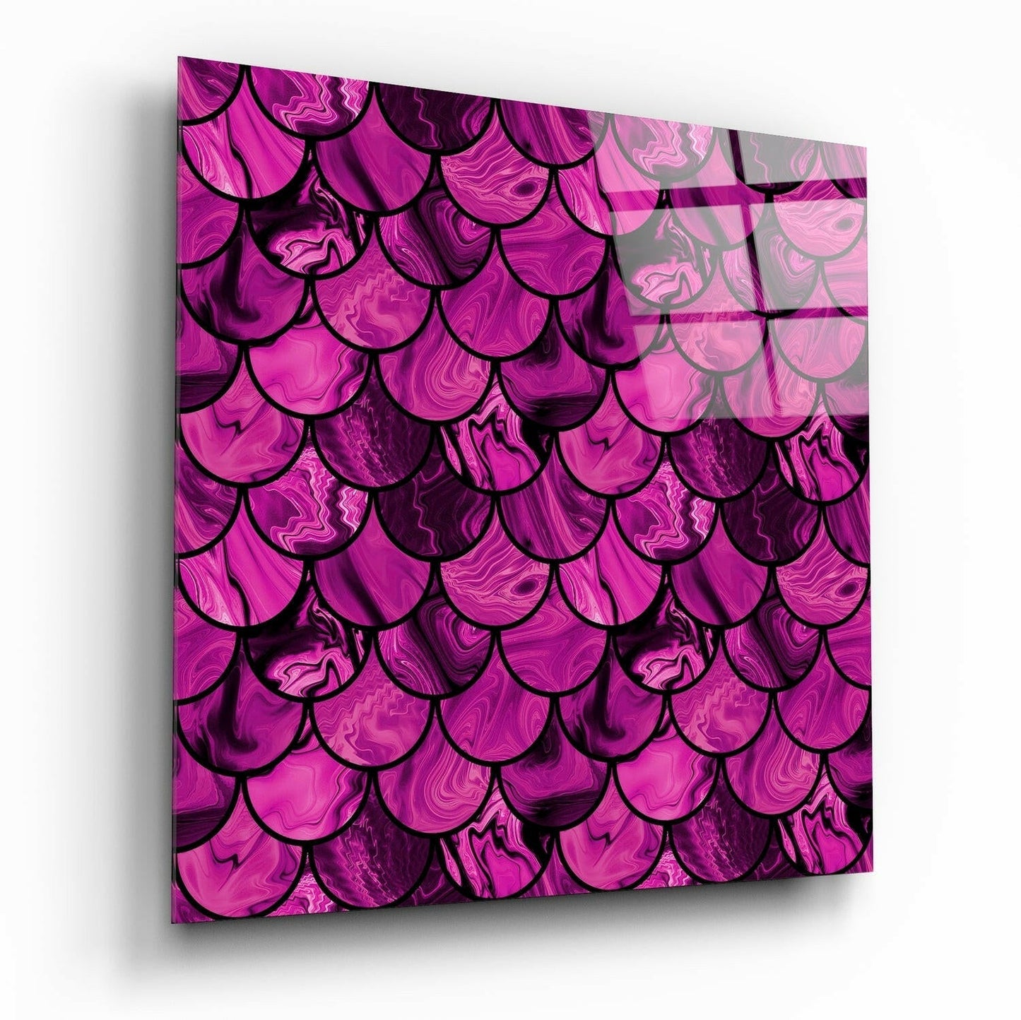 Magenta Marble Mermaid Scales Glass Wall Art