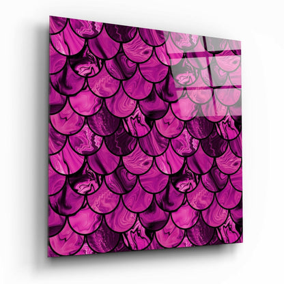 Magenta Marble Mermaid Scales Glass Wall Art