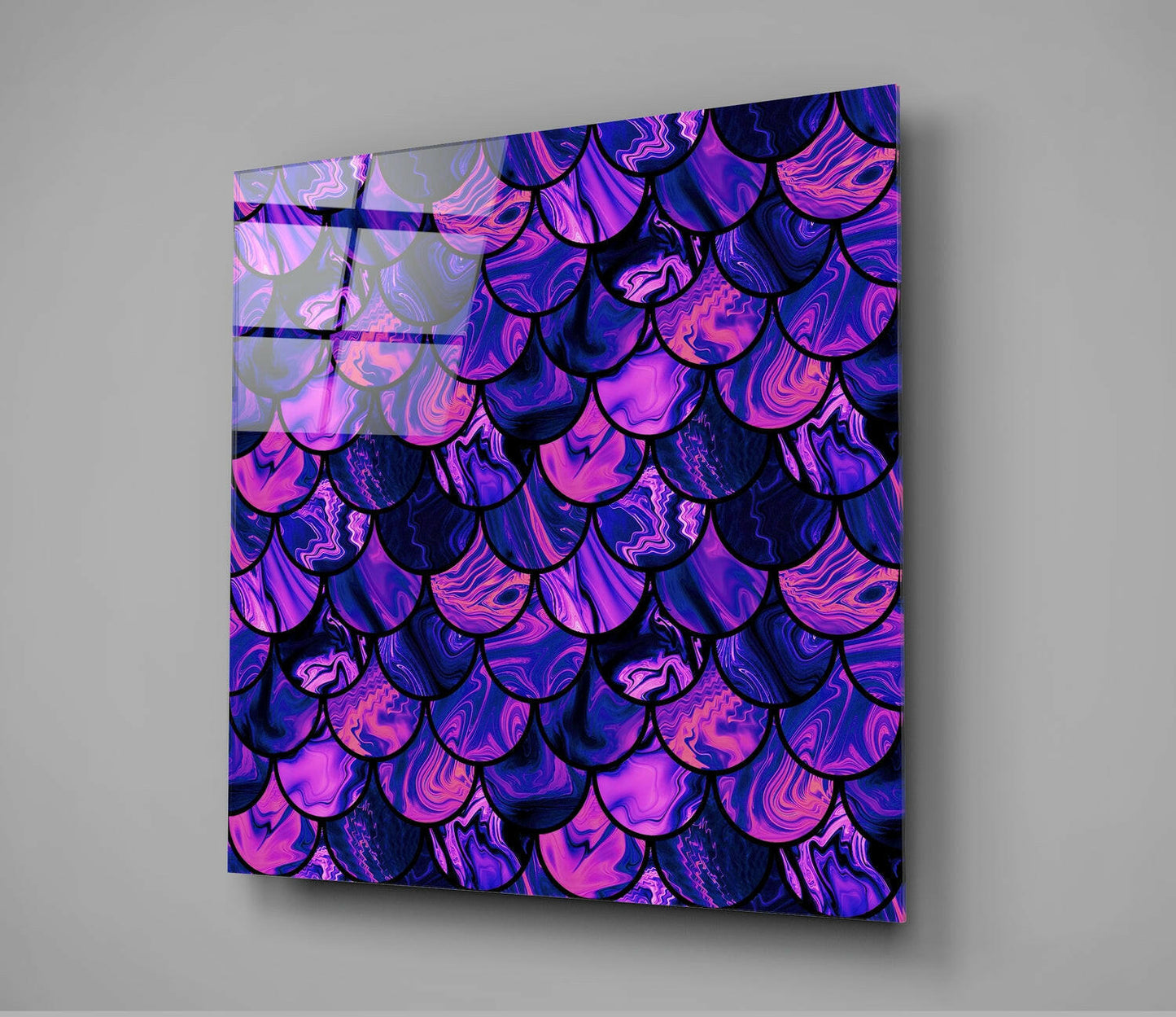 Purple And Indigo Mermaid Scales Glass Wall Art