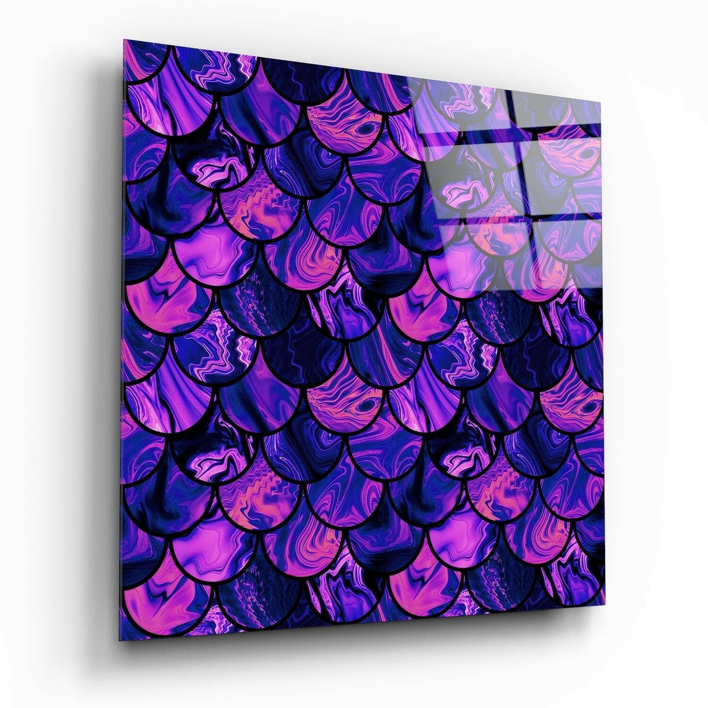 Purple And Indigo Mermaid Scales Glass Wall Art