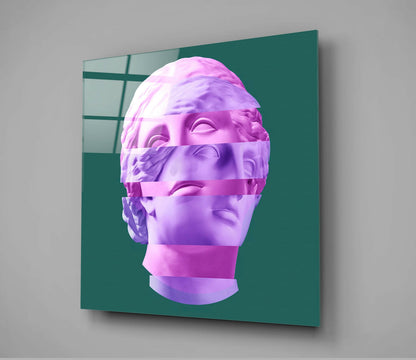 Peach Dots Blue Statue Glass Wall Art
