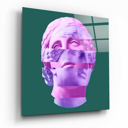 Peach Dots Blue Statue Glass Wall Art