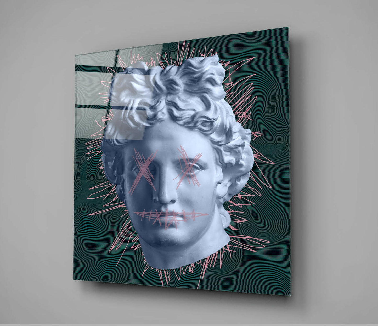 Pink Scribble Face Apollo Glass Wall Art