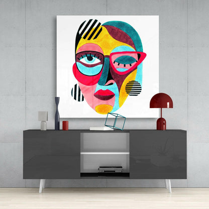 Colorful Cubist Face Glass Wall Art
