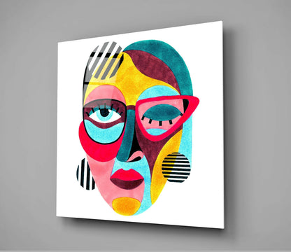 Colorful Cubist Face Glass Wall Art