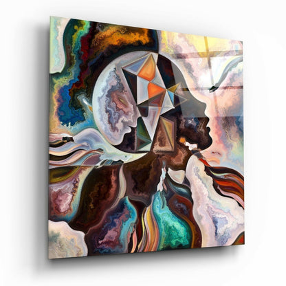 Twin Profiles With Geometric Prisms Glass Wall Art