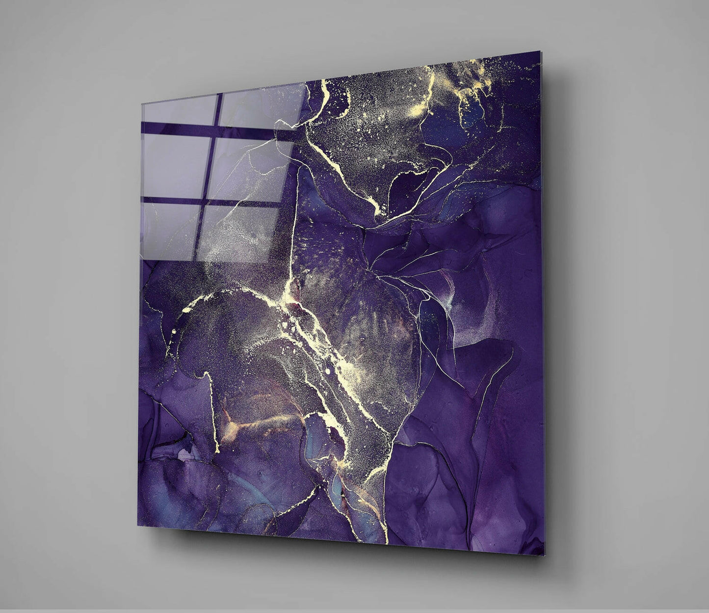 Purple and Gold Ink Marble Glass Wall Art