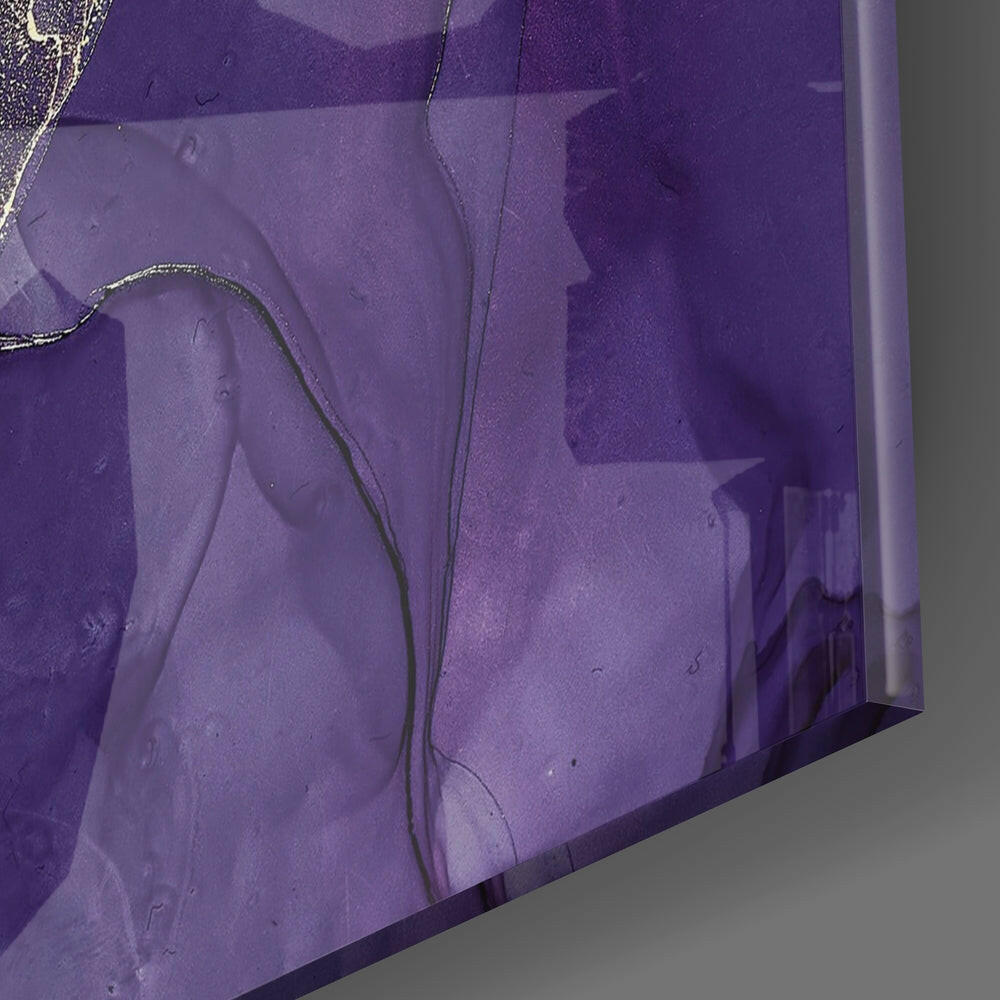 Purple and Gold Ink Marble Glass Wall Art