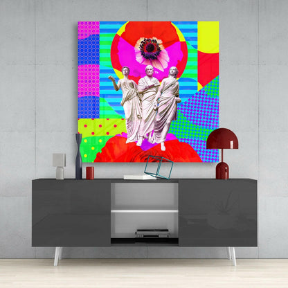 Neon Pop Three Statues Glass Wall Art