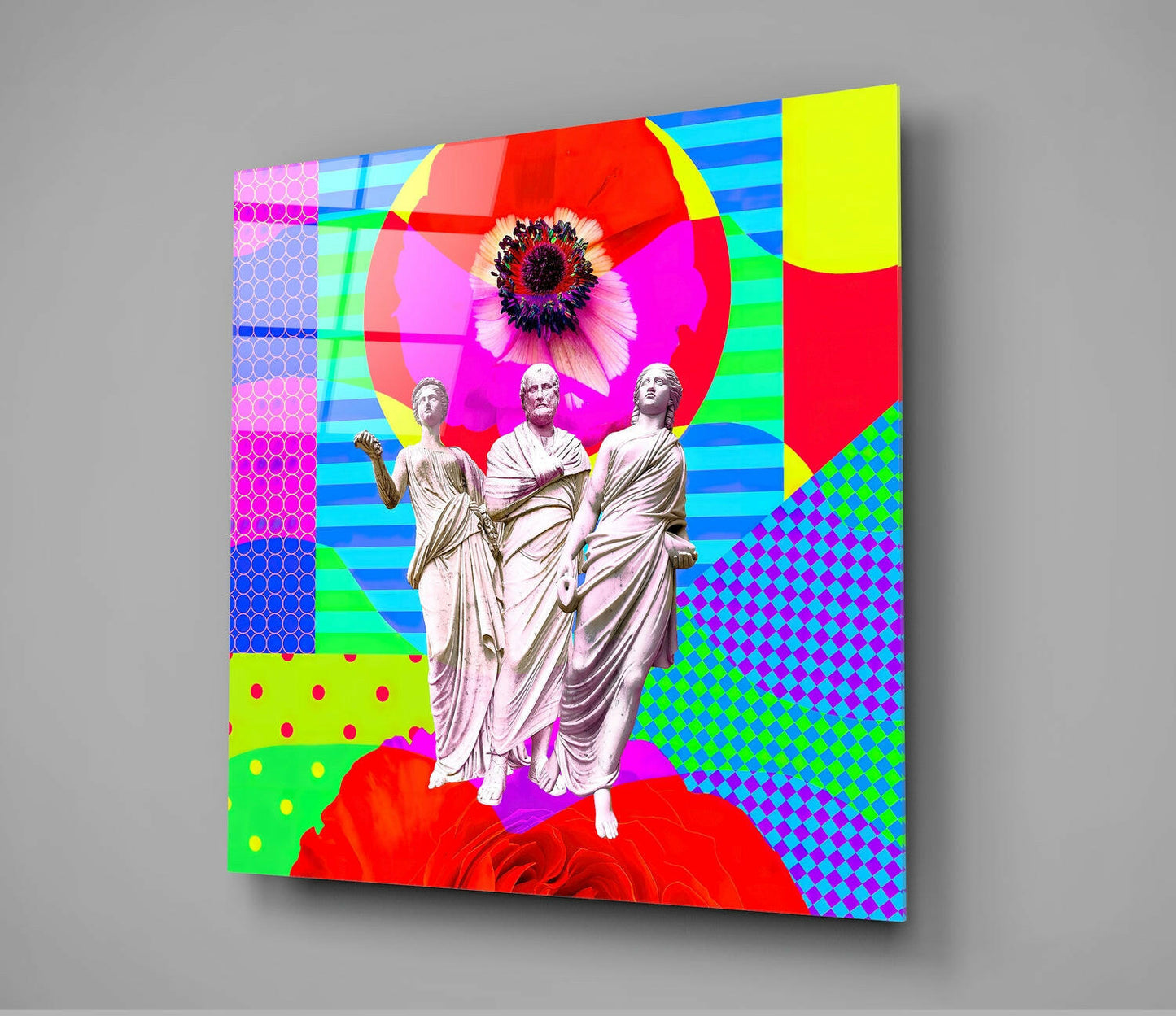 Neon Pop Three Statues Glass Wall Art