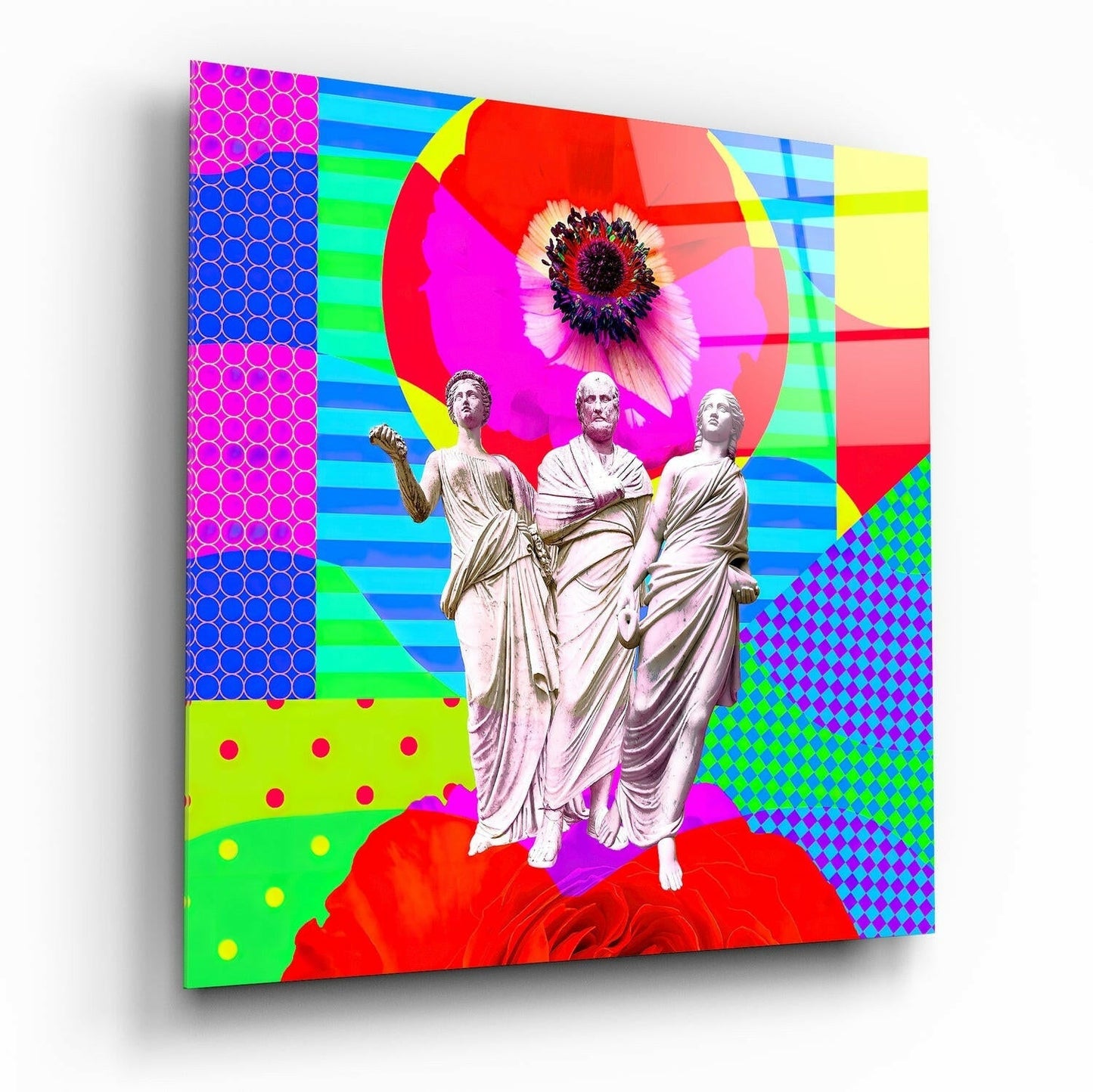 Neon Pop Three Statues Glass Wall Art