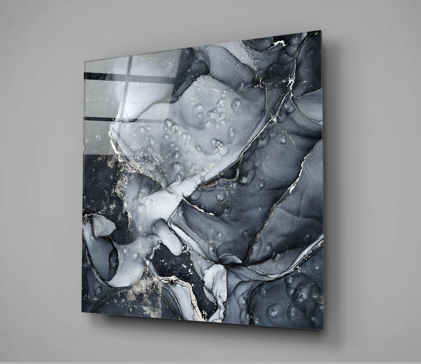 Charcoal and Gold Bubble Ink Glass Wall Art