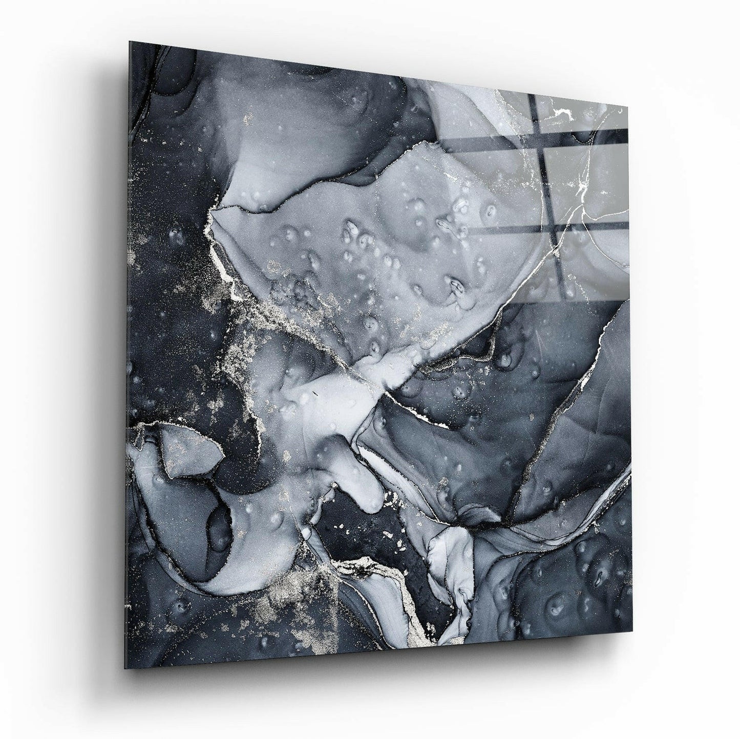 Charcoal and Gold Bubble Ink Glass Wall Art