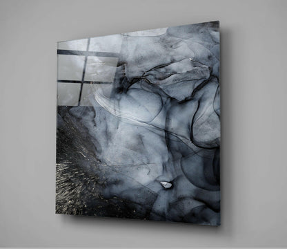 Smoky Black Ink Wave Glass Wall Art