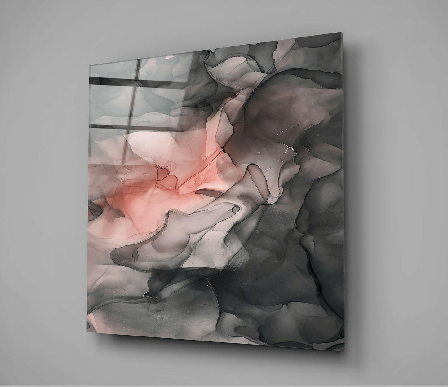 Coral Bloom Charcoal Ink Glass Wall Art