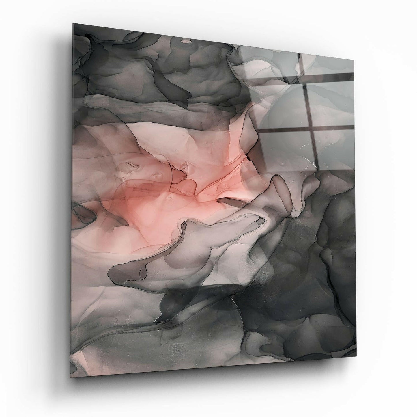 Coral Bloom Charcoal Ink Glass Wall Art