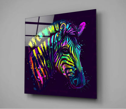 Neon Splash Zebra Purple Glass Wall Art