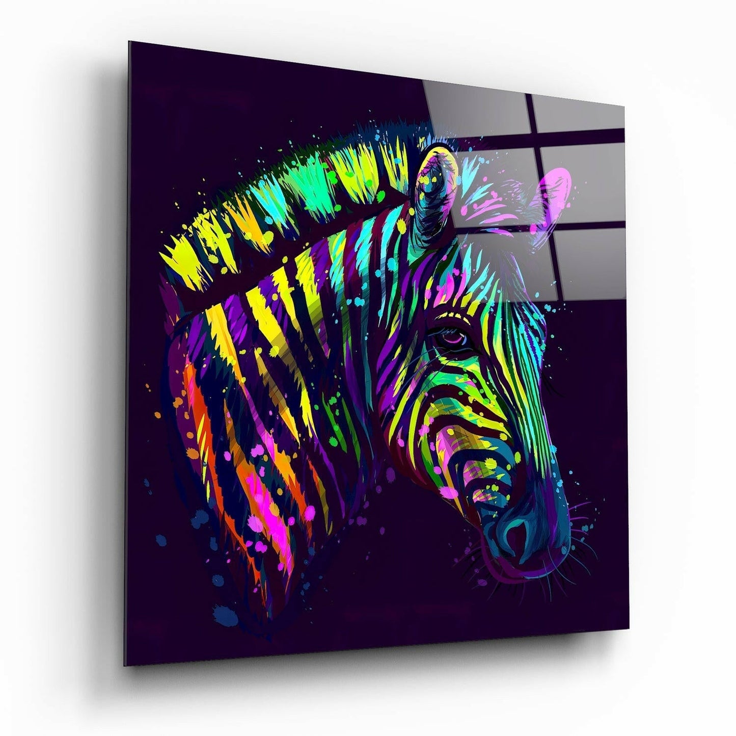 Neon Splash Zebra Purple Glass Wall Art