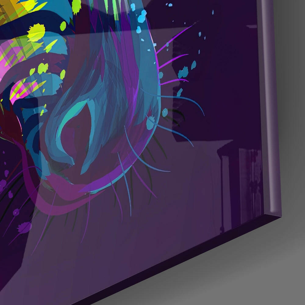 Neon Splash Zebra Purple Glass Wall Art