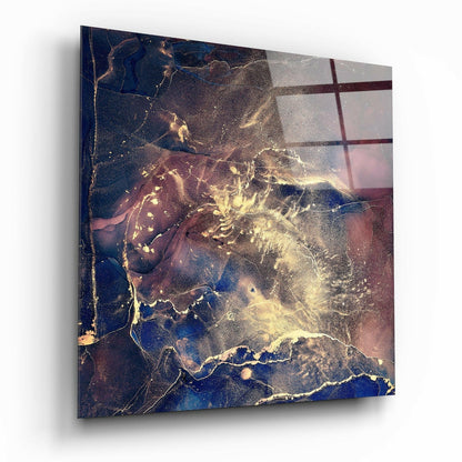 Navy and Gold Ink Burst Glass Wall Art