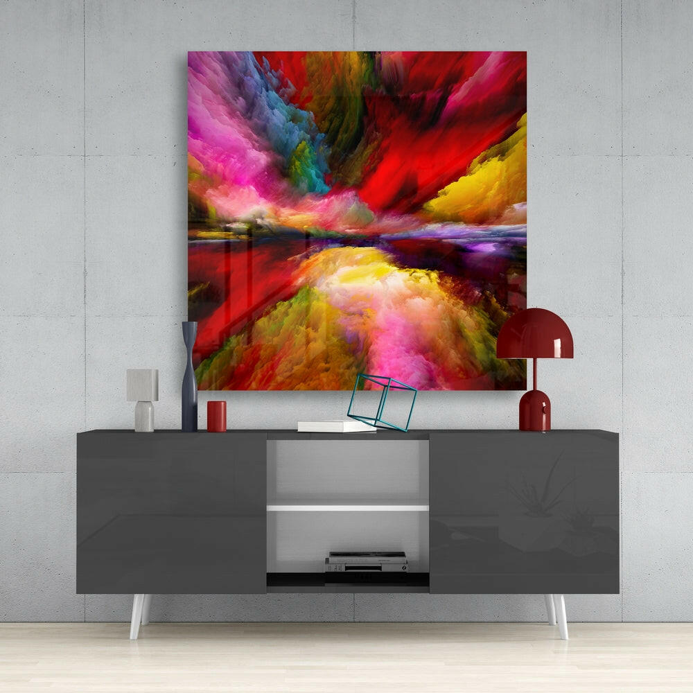 Rainbow Smoke Vortex Abstract Glass Wall Art