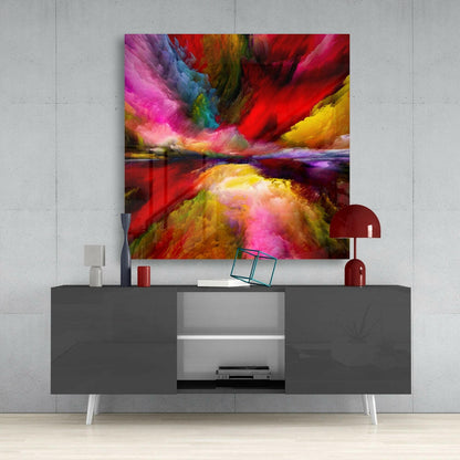 Rainbow Smoke Vortex Abstract Glass Wall Art