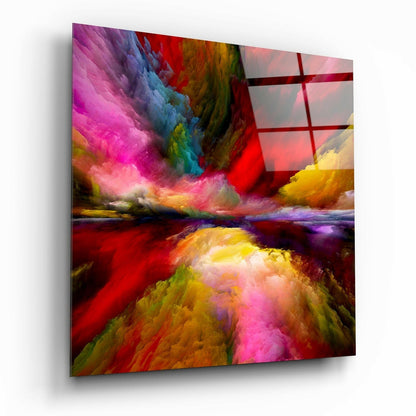 Rainbow Smoke Vortex Abstract Glass Wall Art