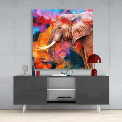Vibrant Colorful Elephant Profile Glass Wall Art