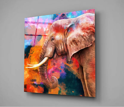 Vibrant Colorful Elephant Profile Glass Wall Art