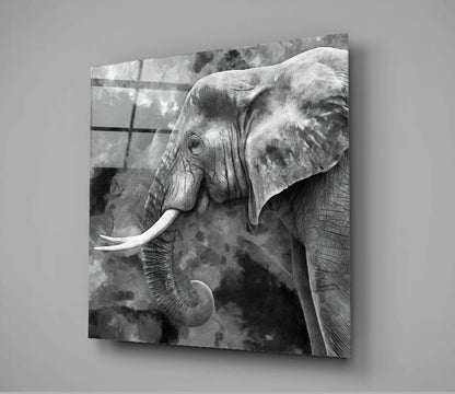 Black and White Painterly Elephant Glass Wall Art
