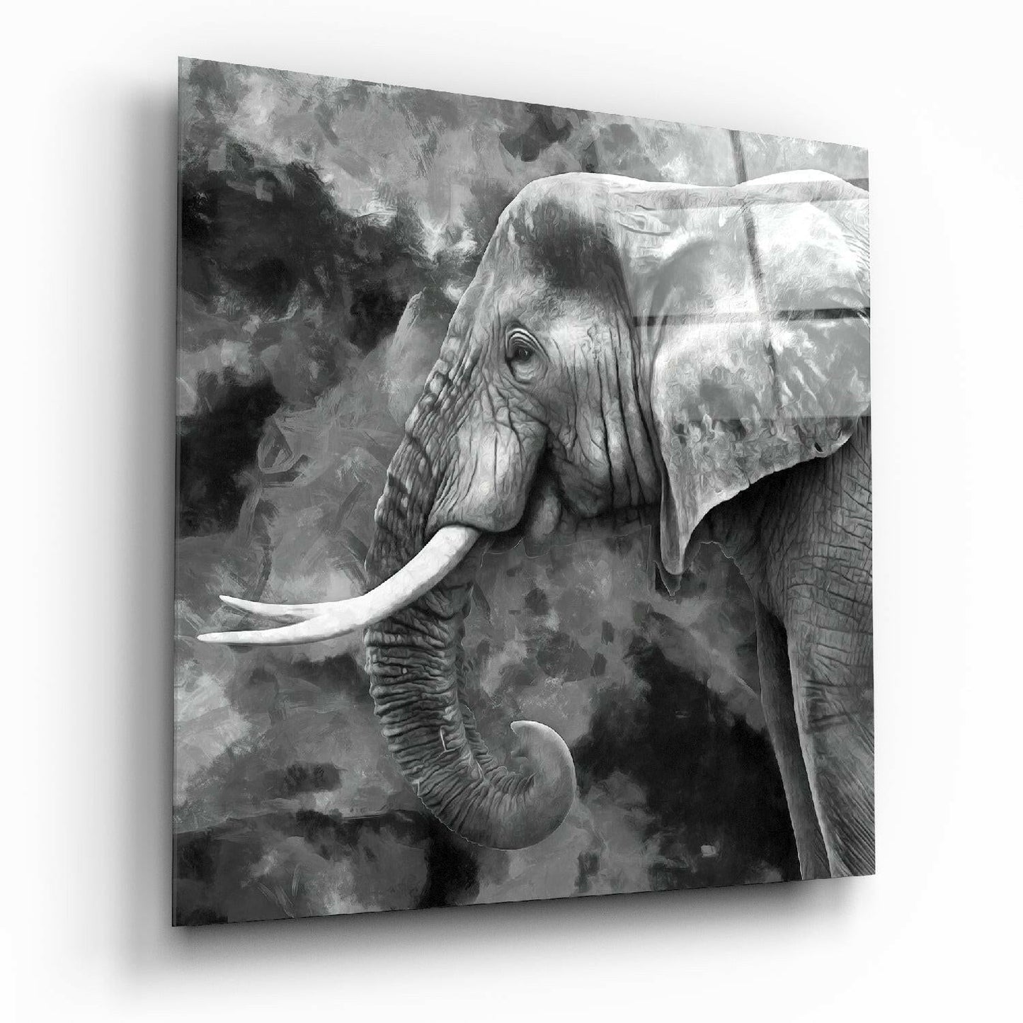 Black and White Painterly Elephant Glass Wall Art