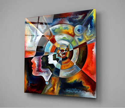 Spiral Wheel of Layered Face Profiles Glass Wall Art