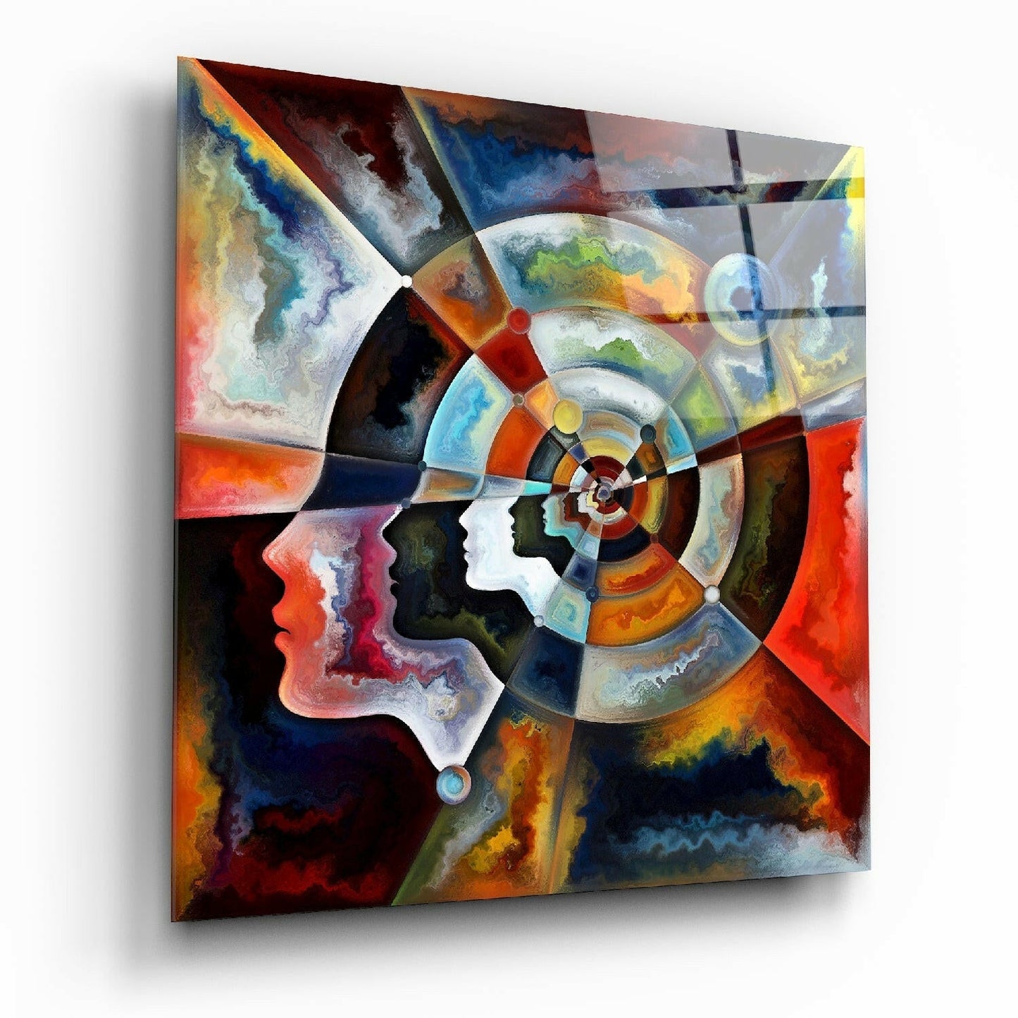 Spiral Wheel of Layered Face Profiles Glass Wall Art